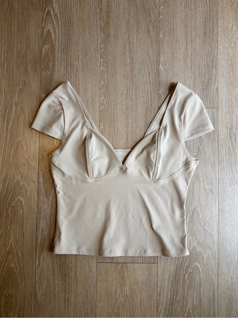 Cream/Tan Stretch Short Sleeve Top